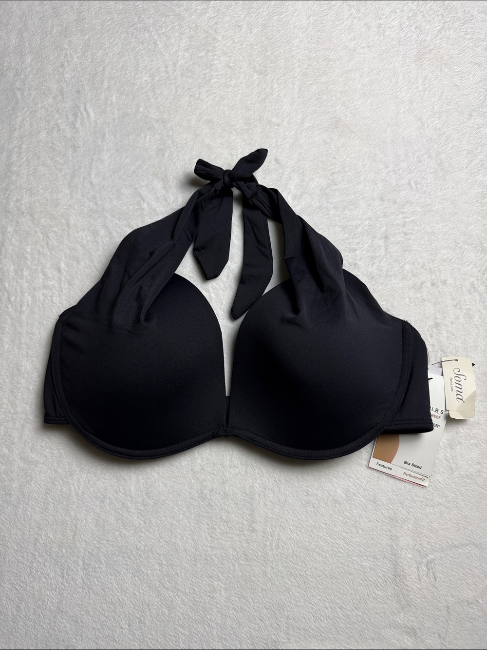 NWT Soma Contours Halter Tied-Neck Shapemaker Swim top Bikini Top Black 40D